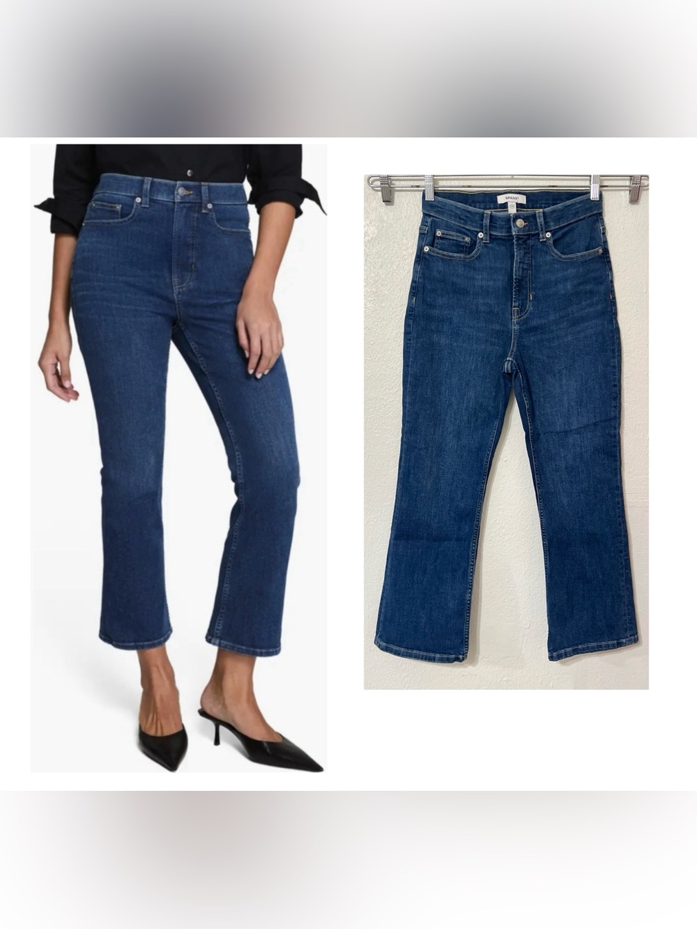 SPANX dark blue high-rise cropped flare or bootcut jeans front button Size 10